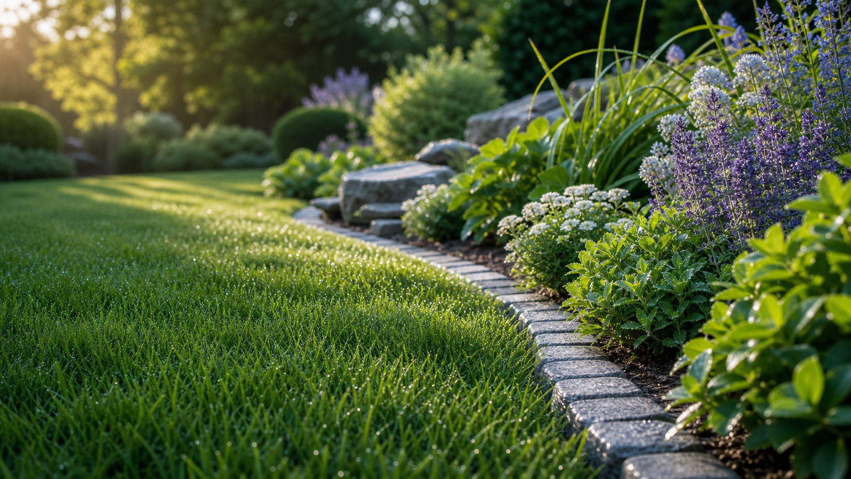 Gartenbeet und Rasen