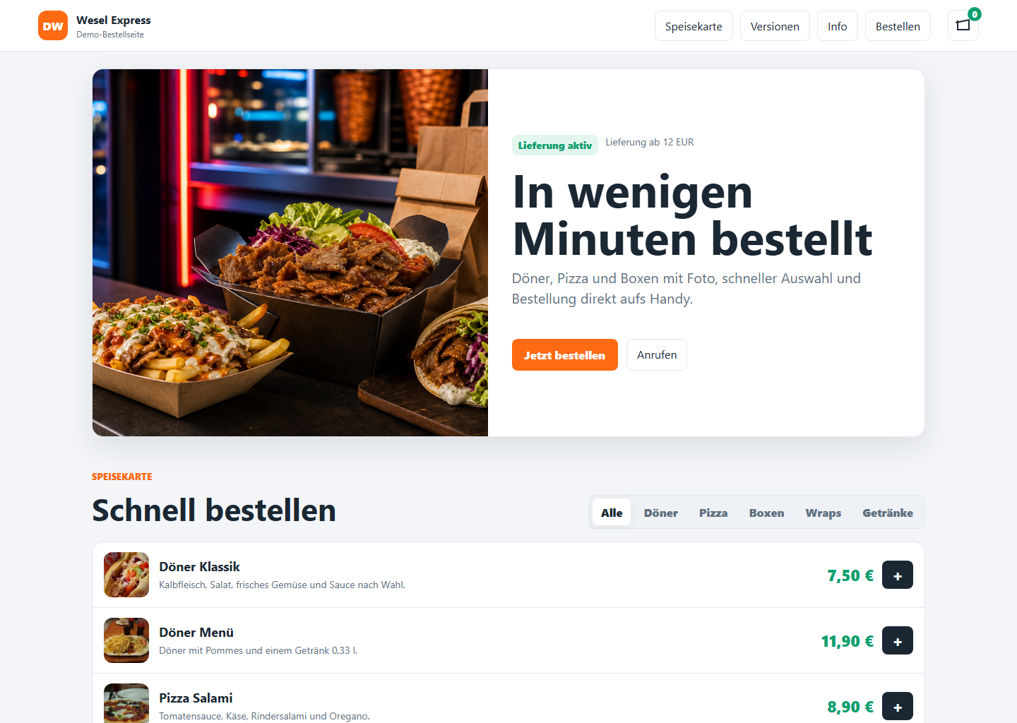 FoodOrder Produktansicht