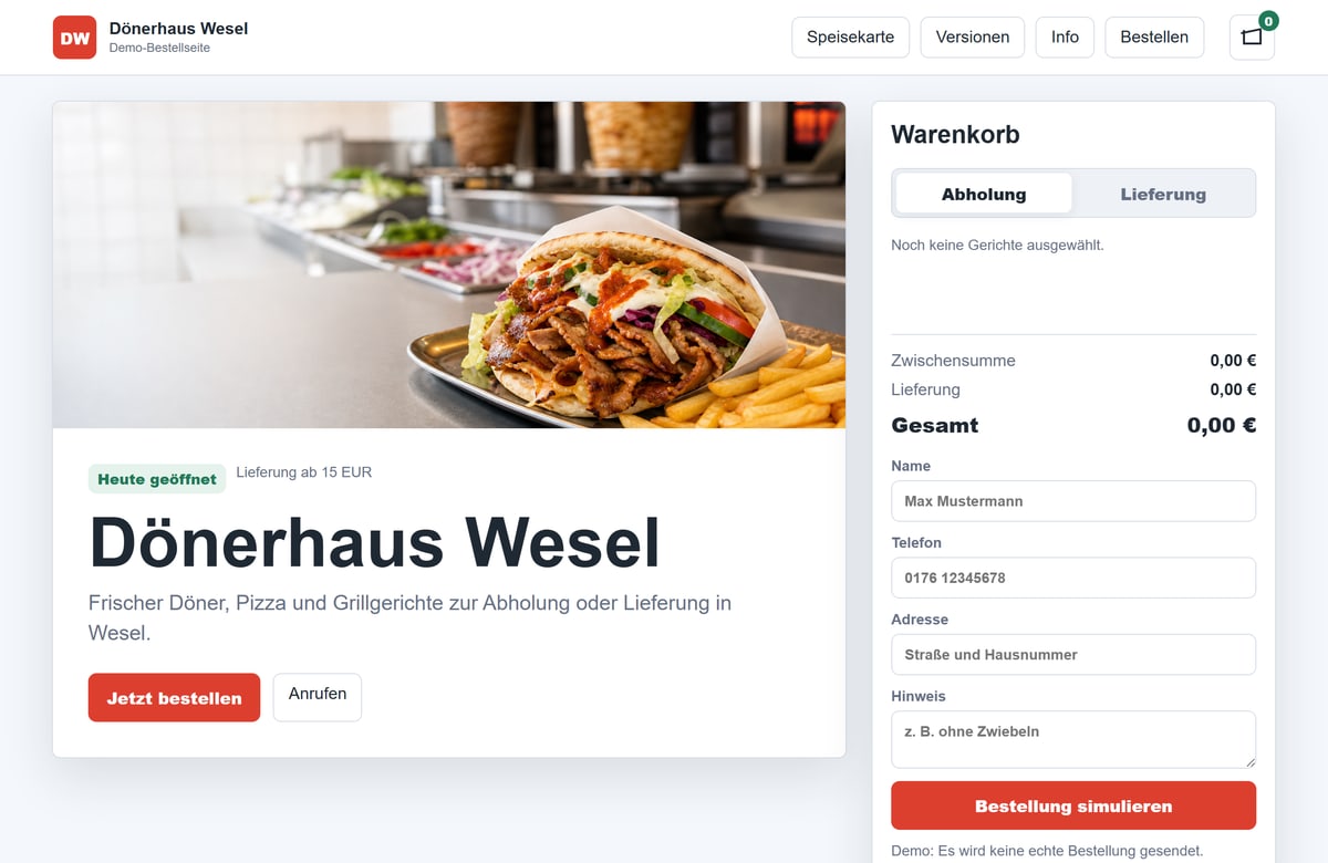 FoodOrder Produktansicht
